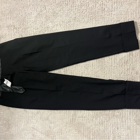 NWT Milly Pleated Wool Blend Cuffed Pant W/ Lamb Skim Leather Waistband Cuffed - Picture 13 of 13